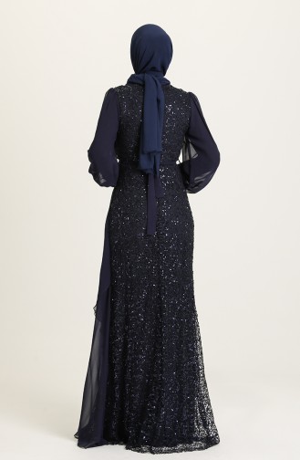 Navy Blue Hijab Evening Dress 5516-02