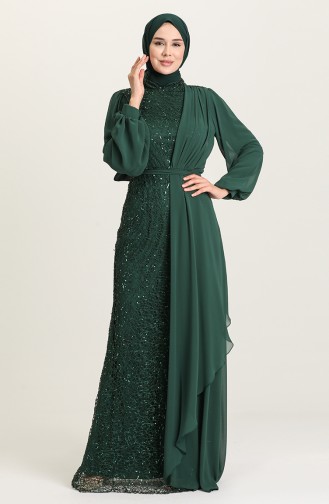 Emerald Green Hijab Evening Dress 5516-04