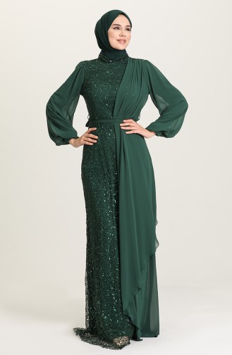 Emerald Green Hijab Evening Dress 5516-04