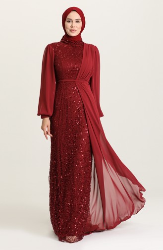 Claret Red Hijab Evening Dress 5516-05