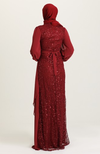 Claret Red Hijab Evening Dress 5516-05