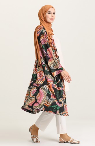 Desenli Kimono 1341-01 Siyah