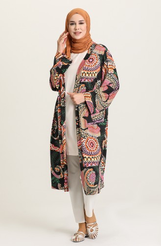 Desenli Kimono 1341-01 Siyah