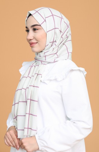 Kare Desenli Pamuk Şal 10080-07 Beyaz