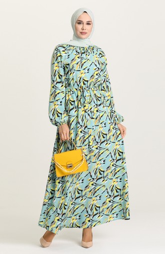 Grün Hijab Kleider 3300-03