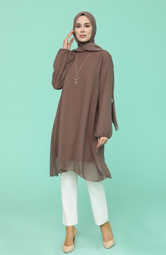 Kolyeli Şifon Tunik 5361-02 Koyu Vizon