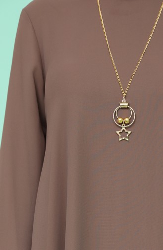 Kolyeli Şifon Tunik 5361-02 Koyu Vizon