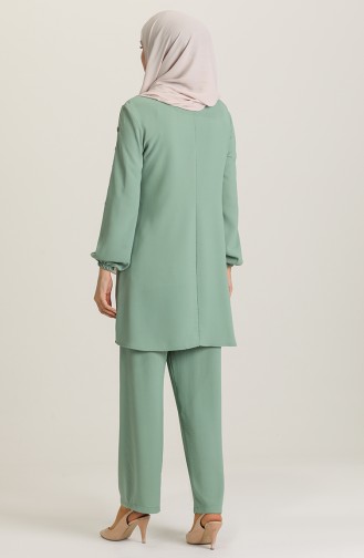 Düğme Detaylı Tunik Pantolon İkili Takım 5015-04 Mint Yeşili