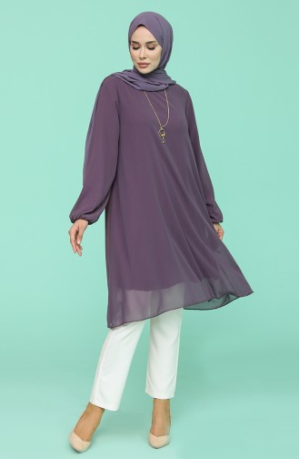 Kolyeli Şifon Tunik 5361-03 Mor