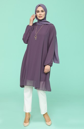 Kolyeli Şifon Tunik 5361-03 Mor