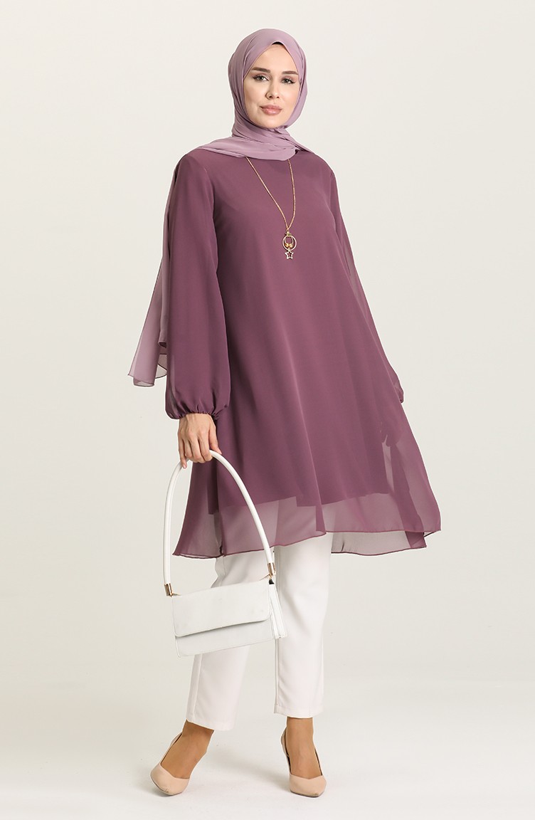 Kolyeli Şifon Tunik 5361-05 Lila