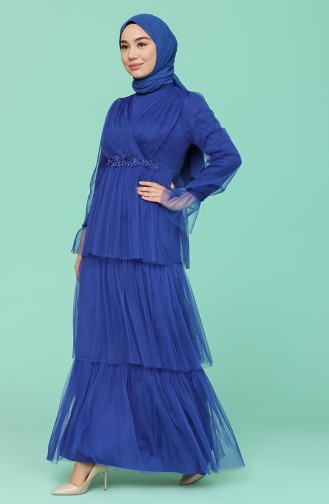 Saxe Hijab Evening Dress 6058-06