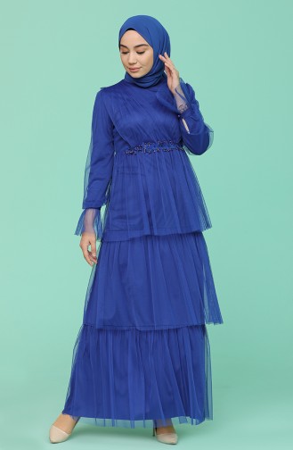 Saks-Blau Hijab-Abendkleider 6058-06