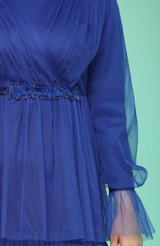 Saks-Blau Hijab-Abendkleider 6058-06