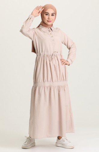 Beige Hijab Dress 3467-02