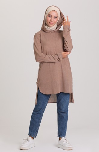 Kapüşonlu Tunik 1632-05 Açık Vizon