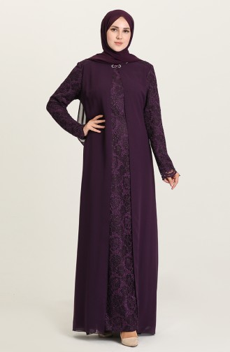 Purple Hijab Evening Dress 3002-02