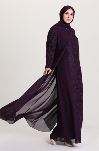 Purple Hijab Evening Dress 3002-02