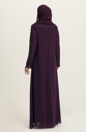 Purple Hijab Evening Dress 3002-02