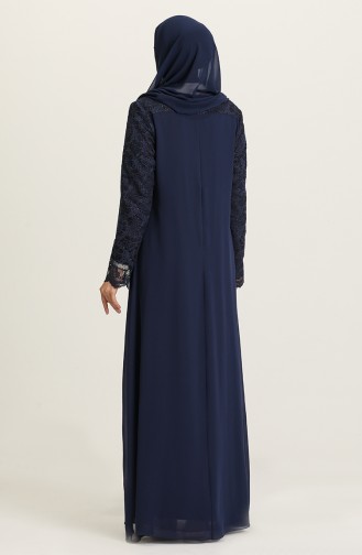 Navy Blue Hijab Evening Dress 3002-01