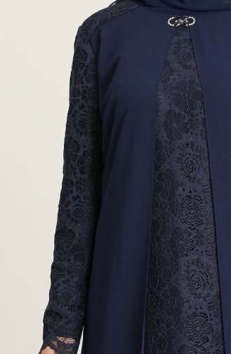 Navy Blue Hijab Evening Dress 3002-01