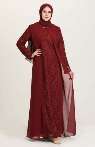 Weinrot Hijab-Abendkleider 3002-04