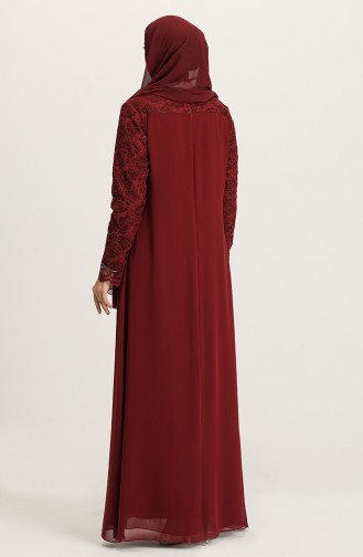 Claret Red Hijab Evening Dress 3002-04