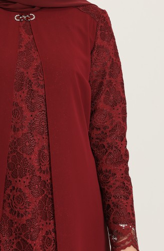 Claret Red Hijab Evening Dress 3002-04