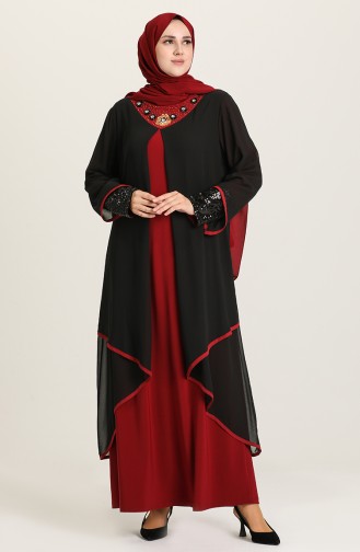 Weinrot Hijab-Abendkleider 5086-04