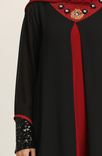 Büyük Beden Payet Detaylı Abiye Elbise 5086-04 Siyah Bordo