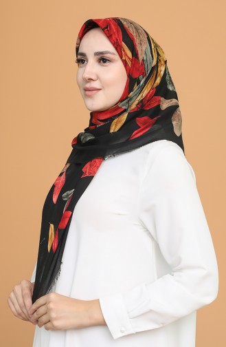 Desenli Çekme Cotton Eşarp 11400-04 Siyah Kırmızı