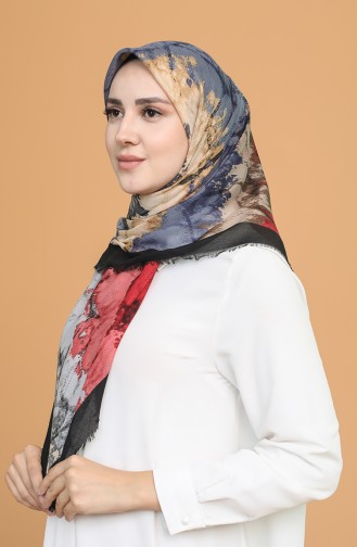 Batik Desen Çekme Cotton Eşarp 11401-01 Siyah Koyu Gül Kurusu