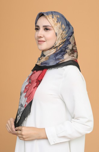 Batik Desen Çekme Cotton Eşarp 11401-01 Siyah Koyu Gül Kurusu