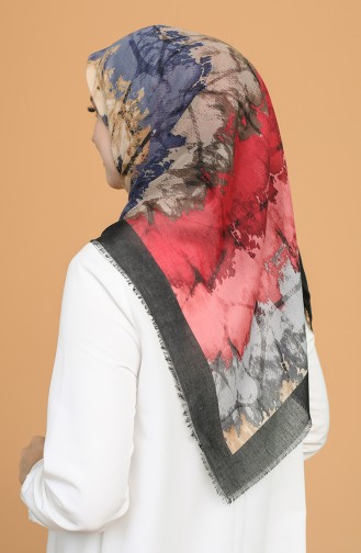 Batik Desen Çekme Cotton Eşarp 11401-01 Siyah Koyu Gül Kurusu