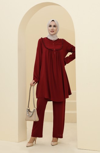 Robalı Tunik Pantolon İkili Takım 8344-02 Bordo