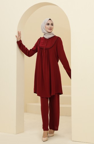 Robalı Tunik Pantolon İkili Takım 8344-02 Bordo