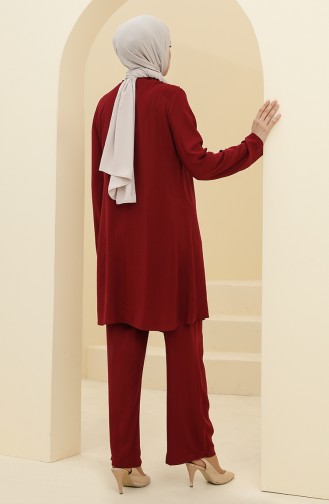 Robalı Tunik Pantolon İkili Takım 8344-02 Bordo