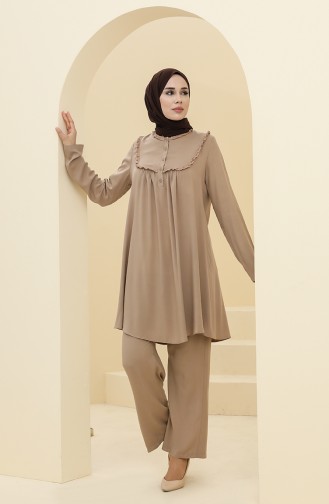 Robalı Tunik Pantolon İkili Takım 8344-06 Vizon