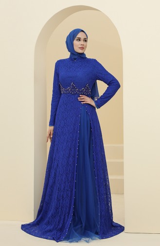 Saks-Blau Hijab-Abendkleider 5087-01