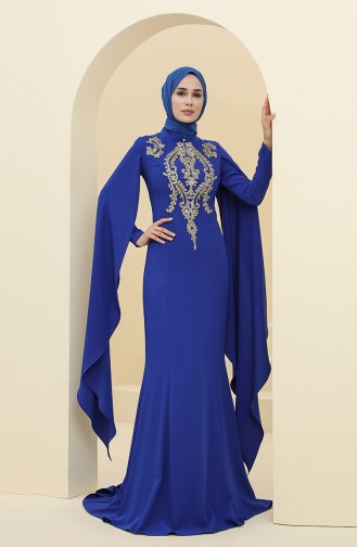 Saks-Blau Hijab-Abendkleider 6007-05