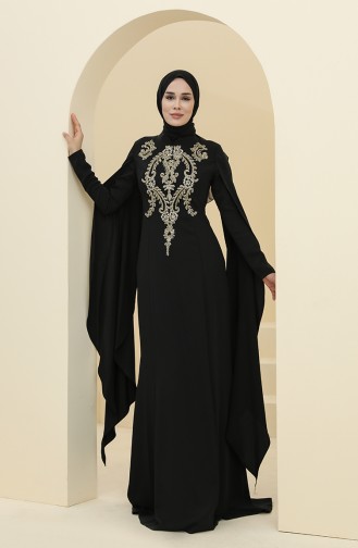 Black Hijab Evening Dress 6007-06