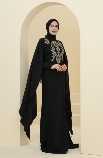 Black Hijab Evening Dress 6007-06