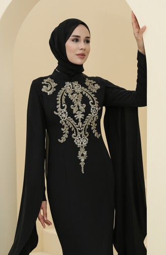 Black Hijab Evening Dress 6007-06