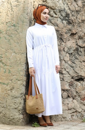 White Hijab Dress 3467-03