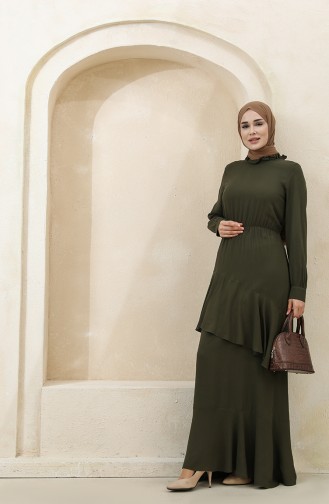 Khaki Hijab Kleider 8330-03