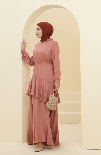 Beige-Rose Hijab Kleider 8330-05