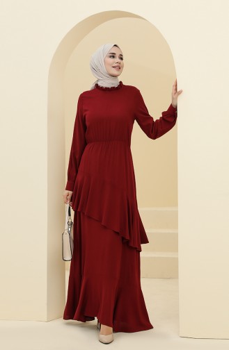 Claret Red Hijab Dress 8330-06