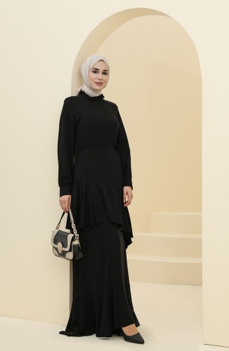 Schwarz Hijab Kleider 8330-07