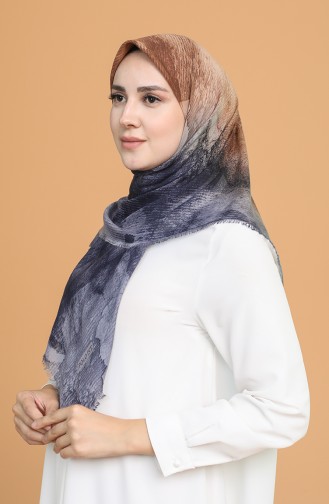 Desenli Çekme Cotton Eşarp 11396-02 Füme Sütlü kahve