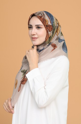 Desenli Çekme Cotton Eşarp 11400-18 Vizon